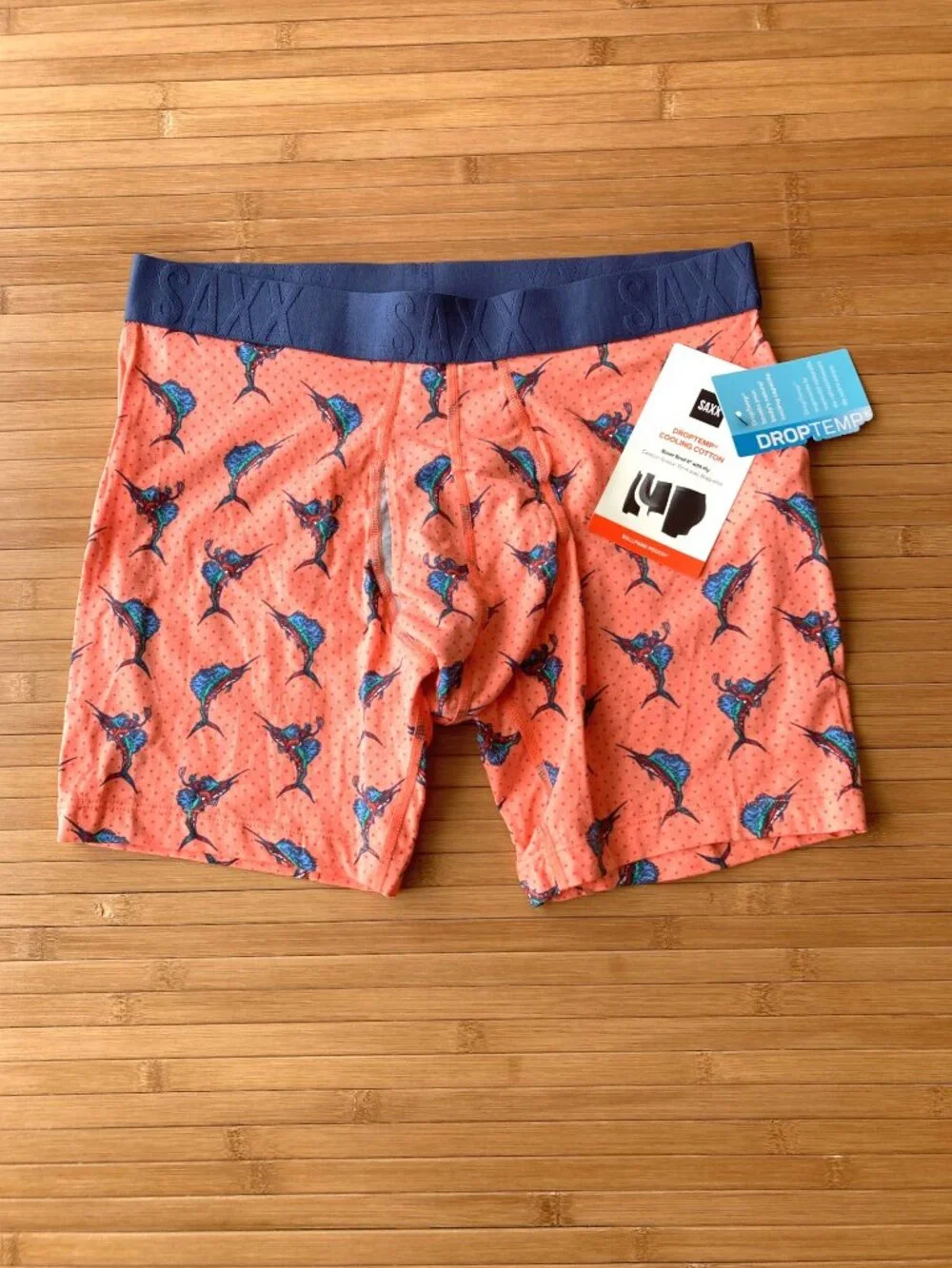 SAXX DropTemp Cooling Cotton Boxer Brief Mens Medium M Big Catch Orange NWT